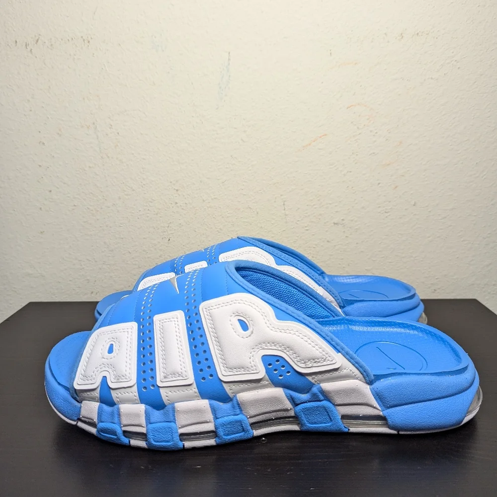 Nike Mens Sizes Air More Uptempo Slides University Blue White UNC Slippers - Picture 2 of 6